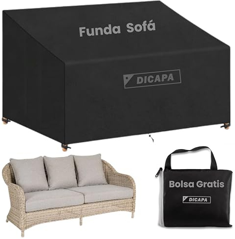 DICAPA Funda Sofa Exterior Impermeable 175x90x90cm Negro, Funda Protectora para Sofá de Jardín y Terraza, Protege tu sofá y muebles de exterior todo el año