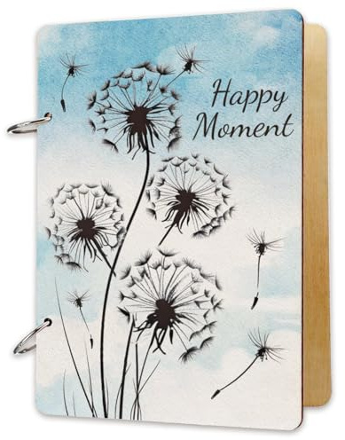 SUPERDANT Happy Moment - Carpeta de madera con hojas sueltas de diente de león, tarjeta de felicitación, postal, álbum de fotos, recordatorio de cumpleaños, calendario, organizador de libros,