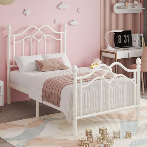 Cadre de Lit 90x200 avec Tête et Pied de Lit en Motif Bougie, Blanc | Lit 90x200 en Métal, Rangement 26,5 cm sous le Lit, Lattes Métalliques Robustes, Pas de Somier Nécessaire, Montage Simple