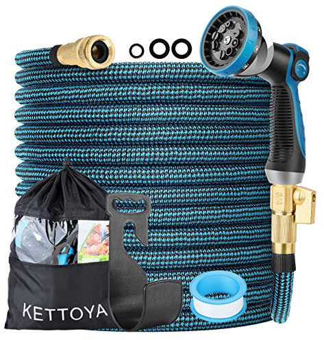 KETTOYA 25FT Expandable Garden Hose, Flexible Water Hose with 10-Pattern Spray Nozzle, Leak-Proof Retractable Heavy Duty Hose Pipe, 4-Layer Latex Core, Durable 3750D, Male Valve Connector, Kink-Free