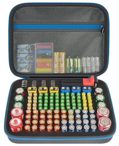 Batteriförvaringslåda, batterilåda väska med batteritestare BT-168, batteriorganisatör rymmer 136 batterier AA AAA C D Cell 9 V 3 V litium– grå (endast fall)