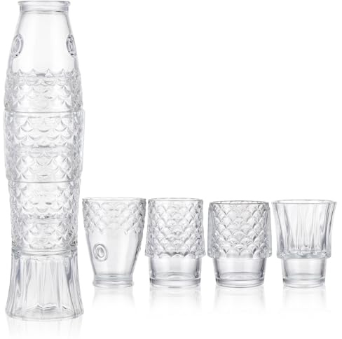 BIMUYI Vasos apilables de cristalería, vasos con forma de pez, vasos de agua decorativos (transparentes)