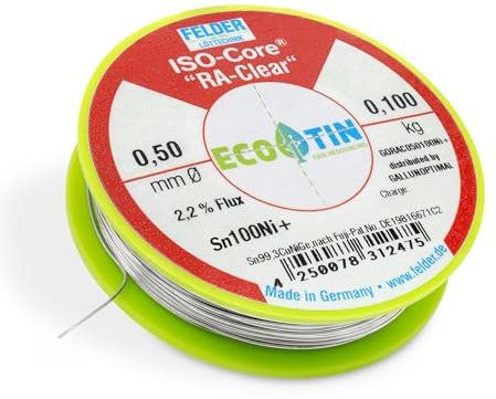 GALLUNOPTIMAL by FELDER Lötdraht Sn100Ni+ für stärker oxidierte Lötstellen | 0,5mm | 100g Spule | bleifrei mit 2,2% Flussmittel RA-Clear | REM1 | für Elektronik, Kabel und elektrische Anwendungen