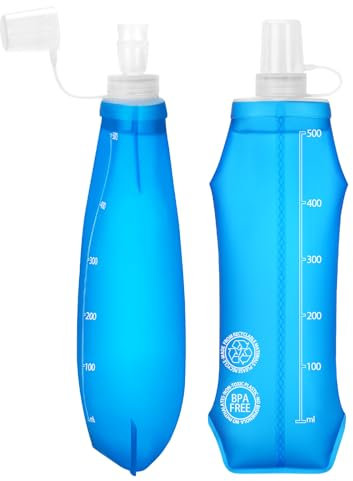 Euqvunn 2 Pièces Gourde Souple - TPU Sans BPA, 500 ML Flasque Running d'Eau Réutilisable - Anti-Poussière et Anti-Fuite, pour Sacs d'Hydratation, Course à Pied, Randonnée, Camping, Cyclisme, Voyage