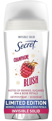Secret Fresh Antiperspirant Deodorant for Women, 72hr Breathable Odor Protection with Pro-Hyaluronic Acid, Holiday Invisible Solid, Champagne Blush with Berries, Sugared Rim & Rose Petals Scent, 2.6oz