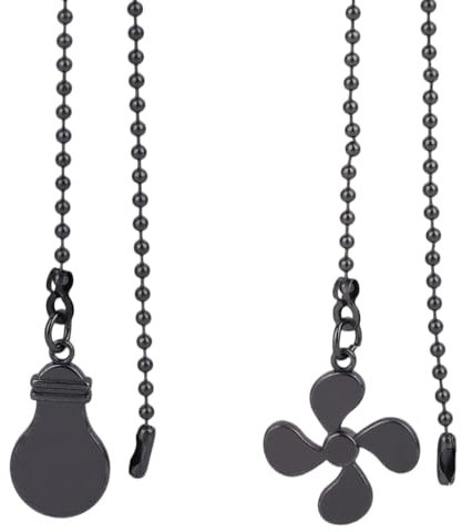 lasuroa 2pcs Rallonges Chaîne pour Ventilateur Plafond, 35,5cm Noires Chaine de Traction avec Suspensions Ventilateur et Ampoule Accessoire Décoratif pour Interrupteur Lampe