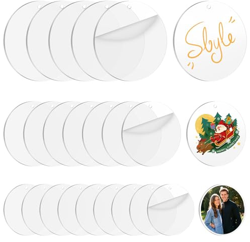 24 stycken akrylskivor runda med hål, 5 cm/7,6 cm/10 cm akrylskiva transparent, klara akrylplattor runda, för gör-det-själv, målning, tillverkning av dekorativa hängen och presentation av produkter