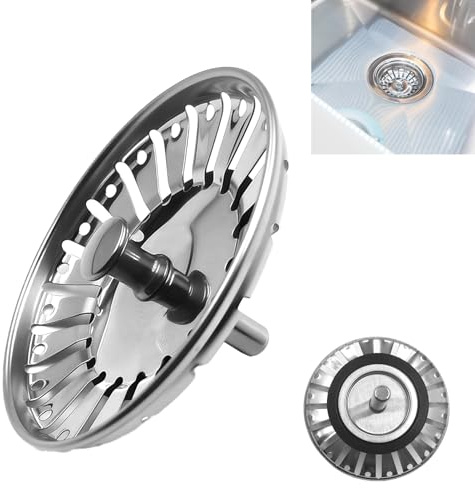 Ø 84mm Coladores Fregadero de Acero Inoxidable, Colador de Drenaje Universal para Fregadero de Cocina con Pasador Ajustable, Upgraded Kitchen Sink Plug Strainer, Tapón de Desagüe