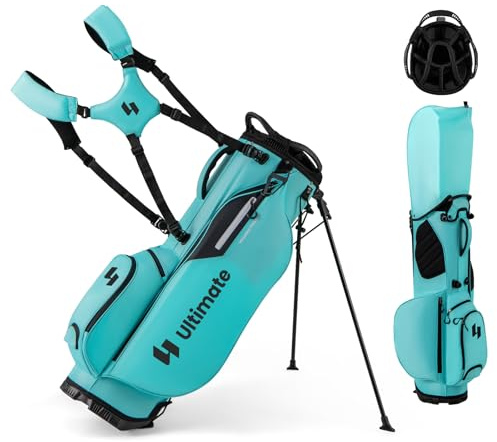 COSTWAY Sac de Golf Léger avec 8 Compartiments Supérieurs et 5 Poches Zippées, Sac de Club de Golf Portable avec Bandoulière Réglable Housse de Pluie et Porte-Parapluie pour Femmes/Hommes (Bleu)