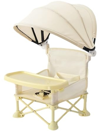 Renchey Silla Infantil De Césped Con Bandeja | Silla Plegable para Alimentar | Asiento Portátil Para Niños Con Protección Solar Para Uso En Casa, Exterior, Jardín, Viaje, Acampada, Playa Y Picnic