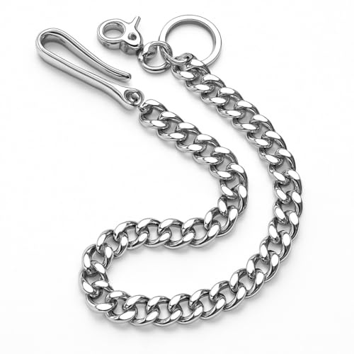 Harts Heavy Duty 50cm Metal Wallet Chain, Punk Style Trouser Chain with Hook and Clip, Silver Colour