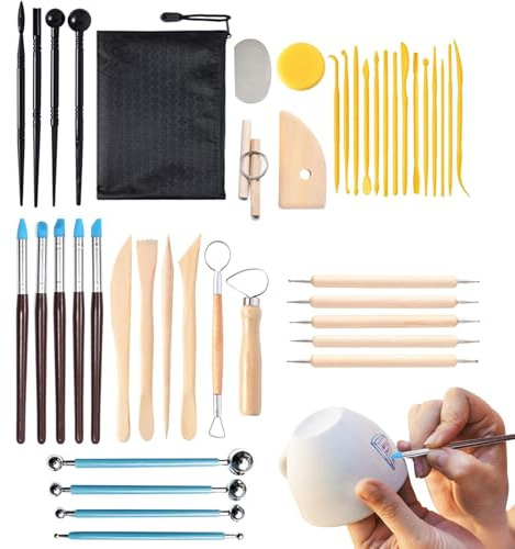 Clay Sculpting Tools, Pottery Tool Kit 42 stycken vuxna keramik kit | Mångsidig keramisk snidningsset modelleringsanordning för skulptörers entusiaststudenter