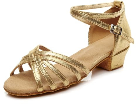 SWDZM Tanzschuhe Kinder Mädchen Latein Absatz 3 cm Standard Salsa Ballroom Bachata Anfänger Praxis Schuhe,Gold,EU 32