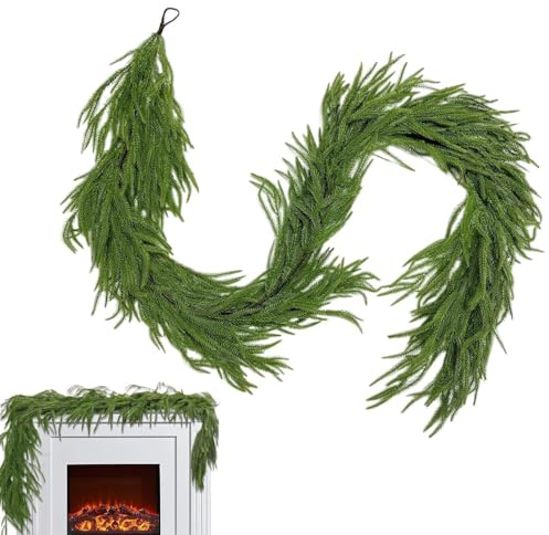 Garland de Cedro navideño - Greedery Artificial, guirnaldas para Invierno, Decoraciones de Fiesta de Navidad para porches de Interior al Aire Libre chimeneas de la Puerta Delantera Jardín de Pared