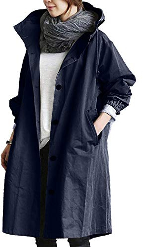 Trenchcoat för damer, lång med huva, vinterkappa, damer, varm övergångsjacka, mode, utomhusjacka med fickor, vindjacka, enfärgad, vinterjacka, casual, dammantel, överdimensionerad kappa, medellang