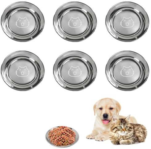 HOPEYMY26 6 Piezas 16 cm Comedero Gato, Cuencos para Gatos Acero Inoxidable, Platos para Gatos Fabricado en Acero Inoxidable 304, Apto para Gatitos y Cachorros como Comederos para Mascotas