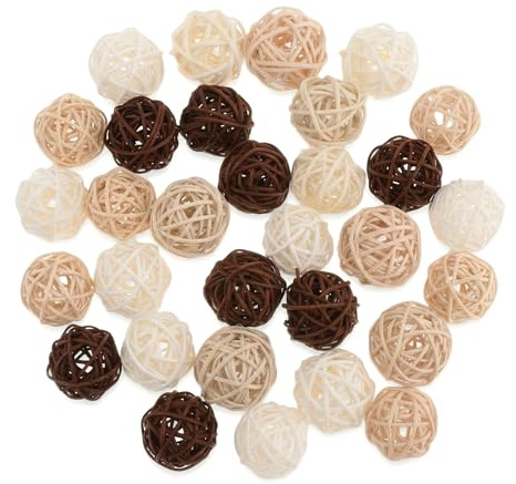 Ervoxo 40 Pcs Boules de Rotin 3cm Boule en Osier Boules de Rotin Décoratives Jouets pour Petits Animaux à Mâcher Rotin Boule pour Oiseaux Perroquet Bricolage Artisanat Fête Mariage Table Décoration