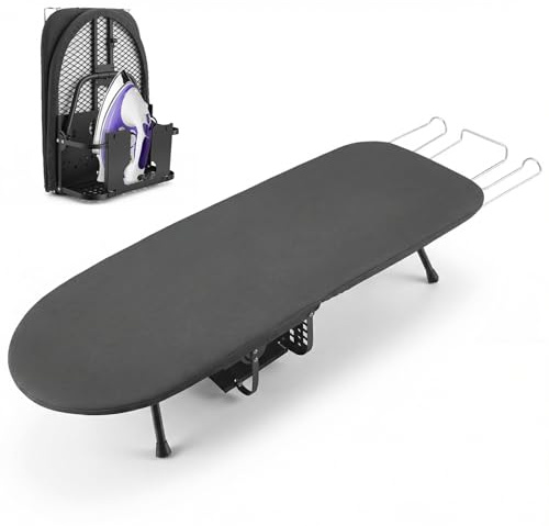 Asse da stiro pieghevole da 81 x 30 cm, compatto e salvaspazio, con struttura in acciaio e rivestimento in cotone, con ripiano da stiro e piedini antiscivolo, ideale per piccoli appartamenti, viaggi e