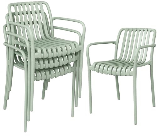 Outsunny Lot de 4 Chaises de Jardin Empilables Anti-UV Accoudoirs Vert