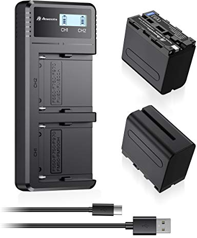 Powerextra 2 Ersatzakkus für NP-F970 und LCD Dual Schnellladegerät - Kompatibel mit CCD-TR Series, CCD-TRV Series, DCR-TR Series, DCS-CD, MVC-FD Series und mehr