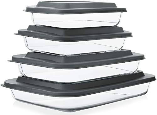 Lot de 4 Plats à Four en Verre - lasagnes rectangulaires en Verre-Verre Borosilicate - Extrême Résistance