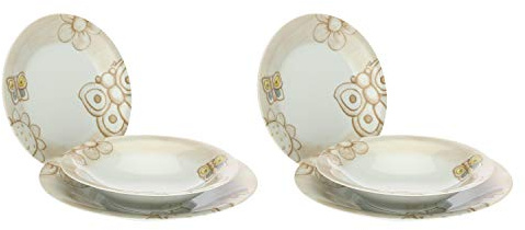 THUN - Set 6 Piatti - Linea Elegance - 2 Piani, 2 Fondi e 2 Dessert - Porcellana - Piatto Fondo Ø 21,5 cm - Piano Ø 27 cm - Dessert 21 cm