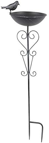 Toulifly Vogeltränke 82cm Metall Gartenstecker Vintage Look Deko mit abschraubbarer Tränke und integriertem Erdspieß für Vögel