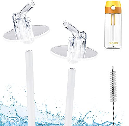 Jarlson cannucce di ricambio per bottiglia di plastica da 500 ml | i pezzi di ricambio | 2x boccaglio in silicone e 2 prolunghe per cannuccia | Compreso spazzola di paglia| BPA-free