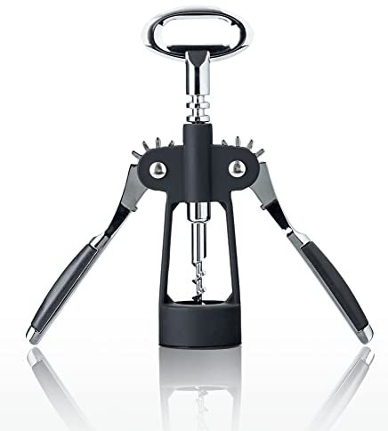 Qpractiko | Cavatappi Alas Black | Argento, Acciaio Inossidabile | Design classico con occhiello, facile da pulire, apertura pratica | Accessorio vino elegante e funzionale