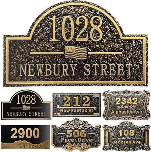 Personalized House Address Plaque 12 Cast Numbers for Outside Custom Street Name Address Sign Plate Vintage for Mailbox Door Room Classic Wall Outdoor Antique Brass