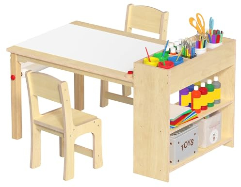 GDLF Kids Art Table and 2 Chairs, Wooden Craft Desk, Activity & Drawing, Children's Furniture, 42 L x23 W