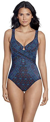 Miraclesuit Women's Swimwear Romani Criss Cross Escape Underwire Molded Cup Bra Tummy Control One Piece Swimsuit, Multi, 16