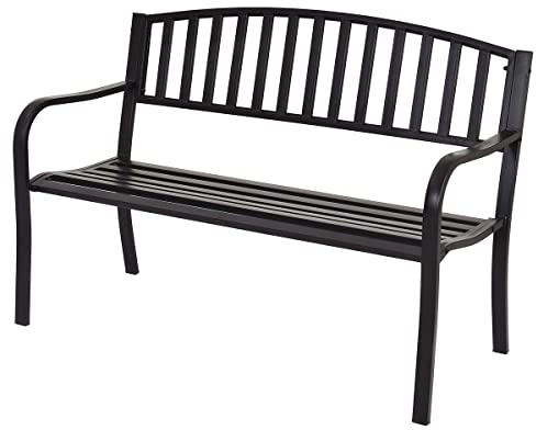 GYMAX Panchina Metallica da Giardino a 3 Posti, Portata di 300 kg, Tubi in Acciaio, Sedia Panca da Interno ed Esterno, con Schienale Alto e Braccioli, 127x60x87 cm