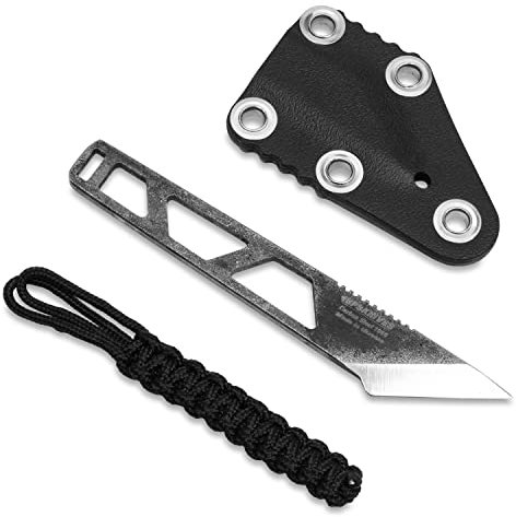 BPSKNIVES Mini Kiridashi - Couteau à Lame Fixe Squelette avec Étui en Plastique - Couteau d'Extérieur à Lame Fixe avec Fourreau - Couteau de Poche en Acier au Carbone