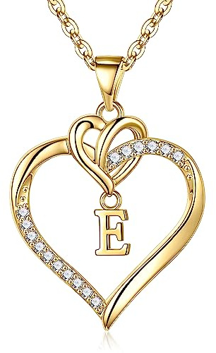 TINGN Collier Coeur en Or/Argent pour Femme - 14 Carats Plaqué Or/Or Blanc avec Initiale, Zircone, Pendentif Lettre - Cadeau pour Fille, Amie, Mère