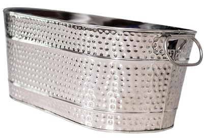 perfk Secchiello per Il Ghiaccio con Vasca per Bevande Ovale zincato, Durevole, Portatile, Leggero, per Birra, per Bevande alla Birra, Champagne, Bar, Hotel