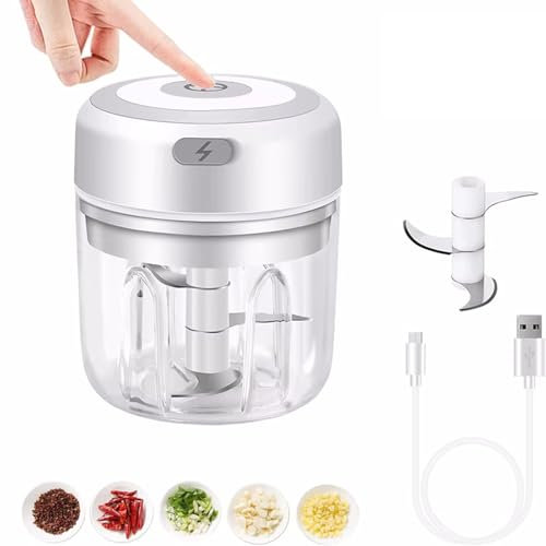 Electric Food Chopper, 250ML Electric Mini Garlic Chopper with USB Charging, Mini Food Processors for Chili/Onions/Vegetable/Nuts/Fruits