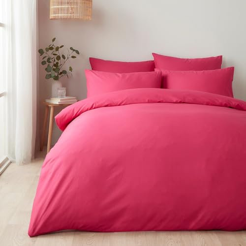 Appletree - Hot Pink Duvet Cover Set - Single Size - 140 x 200cm - Soft & Luxury 100% Cotton - Bright Neon Pink