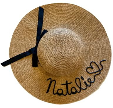 Generico Cappello di Paglia Scuro con Nastro Nero Regalo - Addio al Nubilato - Personalizzato con Nome