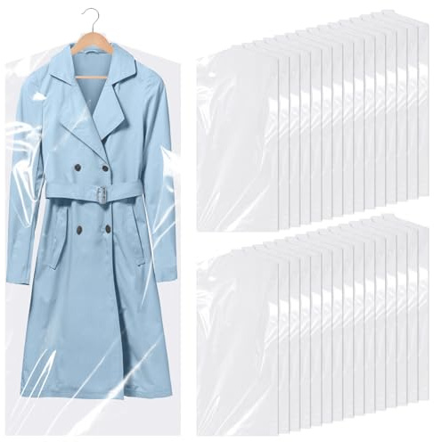 TranRantic 30 Pezzi Trasparenti Copertura Vestiti, Portaabiti Antitarme, Coperchio Antipolvere in Plastica, Lavabile Custodie Copri Abitiper Appendere Vestiti, Abiti, Cappotti(60 * 140CM)