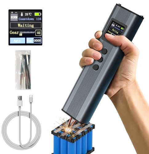 Soldadora de mano con batería de 2200 mAh y pantalla, soldadora por puntos portátil con 11 engranajes ajustables, 20 hojas de níquel y modos automático y manual para paquetes de baterías de bricolaje