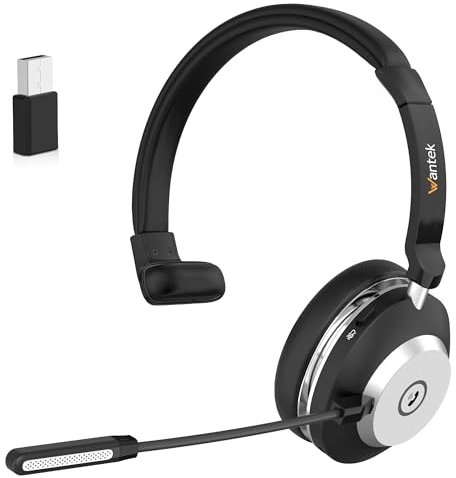 Wantek Auriculares inalámbricos Bluetooth con micrófono con cancelación de ruido y dongle USB, auriculares inalámbricos con micrófono para PC, oficina, zoom, Skype, ordenador portátil