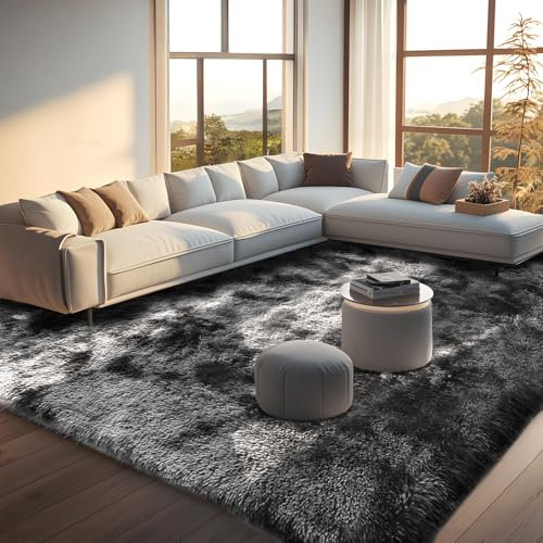 Rugs Living Room - 160x230cm Dark Grey Large Rug for Living Room - Ultra Soft Fluffy Shaggy Rugs for Bedroom, Indoor Nursery Carpets for Kids Room Home Decor, Non Shedding, Anti-Slip Backing