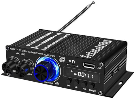 Rtauhife Amplificador Estéreo AK360 para el Hogar y el Coche, Amplificador de Radio con Reproducción Sin Pérdidas USB, Amplificador de Sonido HiFi Bluetooth 5,0