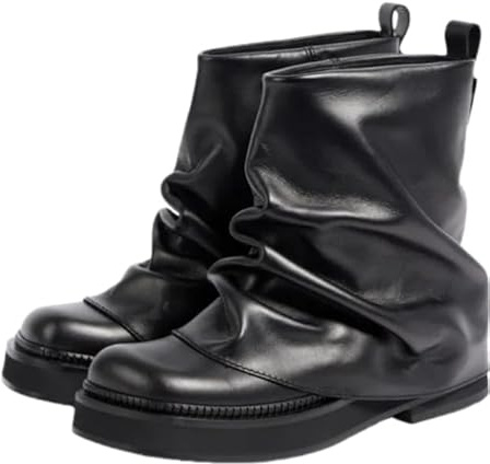 MAVMAX Women Slouchy Ankle Boots Casual Fold Over Round Toe Boots Pull On Wide Calf Chunky Low Heel Platform Boot size 9.5