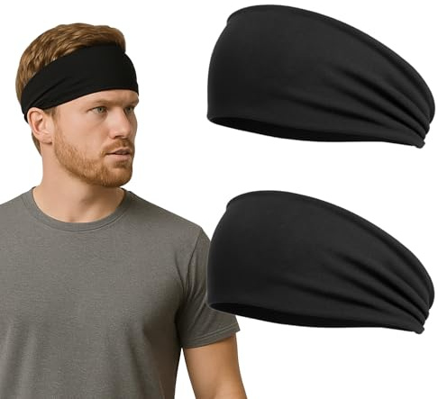 Huybaa Bandeau Cheveux, 2pcs Elastique Serre Tete Homme Femme Bandeau Sport, pour Course à Pied,Fitness,Yoga,Basket-Ball,Cyclisme