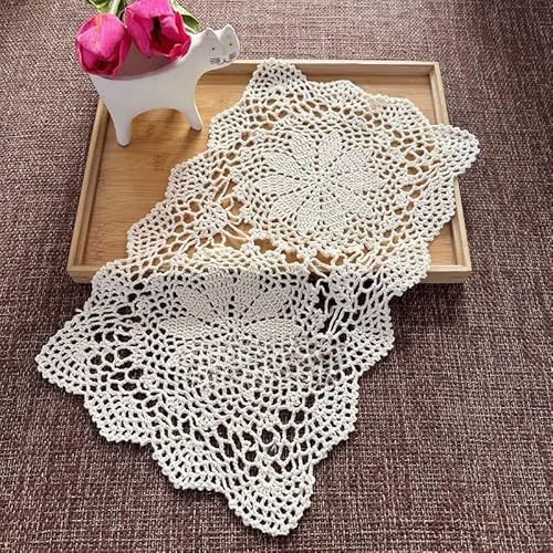 YKAFADE 2 Stück Vintage Handgehäkelte Spitzendeckchen,Blume Tischdecke Tischläufer gehäkelte Untersetzer Rechteck Platzset Dekorative Tischsets Häkeldeckchen Abwaschbar für Küche Esszimmer,Beige