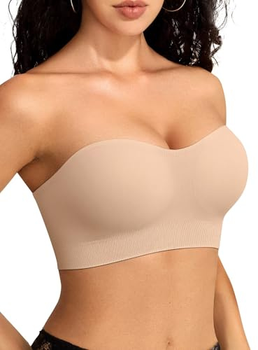 Vertvie Strapless Bras for Women Non-Slip Push Up Wireless Bandeau Bra Seamless Comfort Padded Tube Top Supportive Bralette(Nude,Small,Plain Jersey)