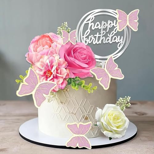 BSITSSS 14PCS Decoracion Tartas Cumpleaños, Flowers Boho Decoración Tarta, Rosa Blanco Artificiales Flores Decoración para Tartas para Cumpleaños, Fiesta de Bodas