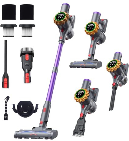 RevoNest Aspirapolvere Senza Fili, Scopa Elettrica Senza Fili con Display Aspirapolvere Potente Luce LED 20000Pa Antigroviglio Vacuum Cleaner per Pavimenti/Tappeti/Peli Animali